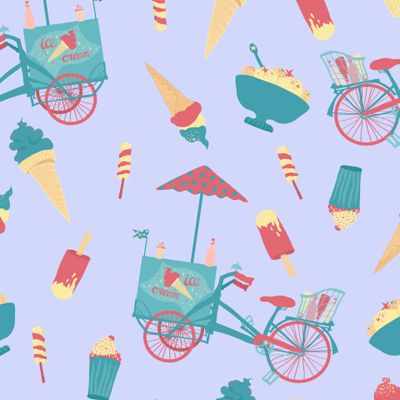 Велосипед мороженщика и разноцветное мороженое. Ice cream bike and different kind of ice cream