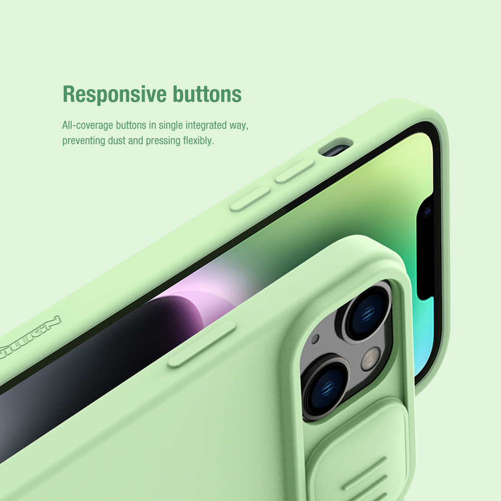 Чехол мятно-зеленого цвета (Mint Green) с мягким шелковистым покрытием для iPhone 14 Plus, Nillkin, серия CamShield Silky Silicone Case
