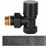 Клапан балансировочный угловой STOUT Design - 1/2" (ВР/НР-американка, PN10, Tmax 120°C, EPTF уплотнение, цвет черный)