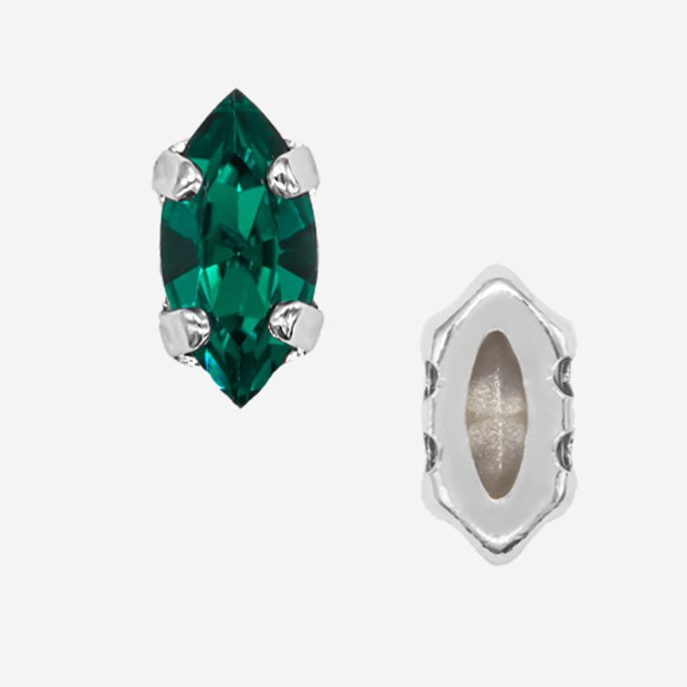 Кристалл Маркиз (Marquise Fancy Stone) в цапах, оттенок "Изумруд"/"Emerald", 8*4мм, родирование