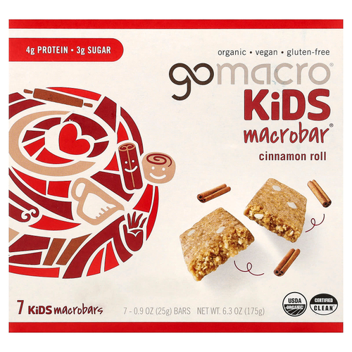 GoMacro, Kids MacroBar®, булочка с корицей, 7 батончиков по 25 г (0,9 унции)