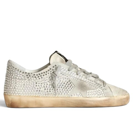 Women's Golden Goose Superstar in Aged White Nubuk with Swarovski Crystals