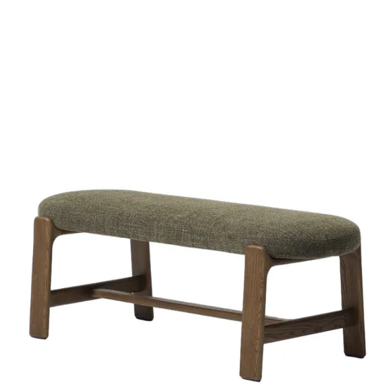 Банкетка Granite из зеленой синели и массива ясеня с отделкой под орех, 120 см