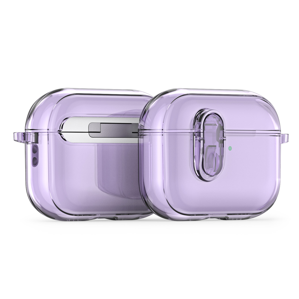 Чехол фиолетовый прозрачный для наушников AirPods Pro 3, серия PECL Series от Dux Ducis, в комплекте с карабином