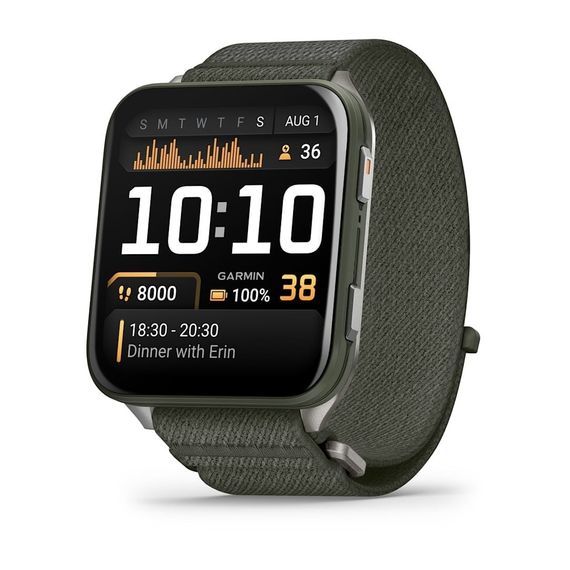 Умные часы Garmin Venu X1 темно зеленый с титановой задней крышкой и зеленым нейлоновым ремешком