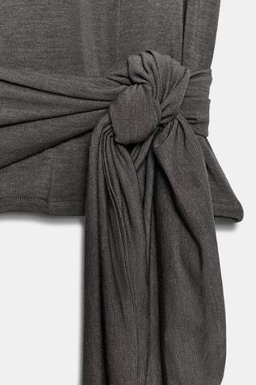 ZARA ТОП С ПОЯСОМ, МЯГКИЙ СЕРЫЙ