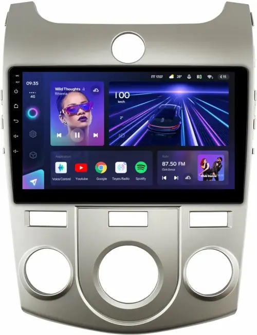 Магнитола для KIA Cerato 2 2008-2013 (кондиционер, рамка серебро) - Teyes CC3 на Android 10, Быстрая, QLED, CarPlay, 4G SIM-слот