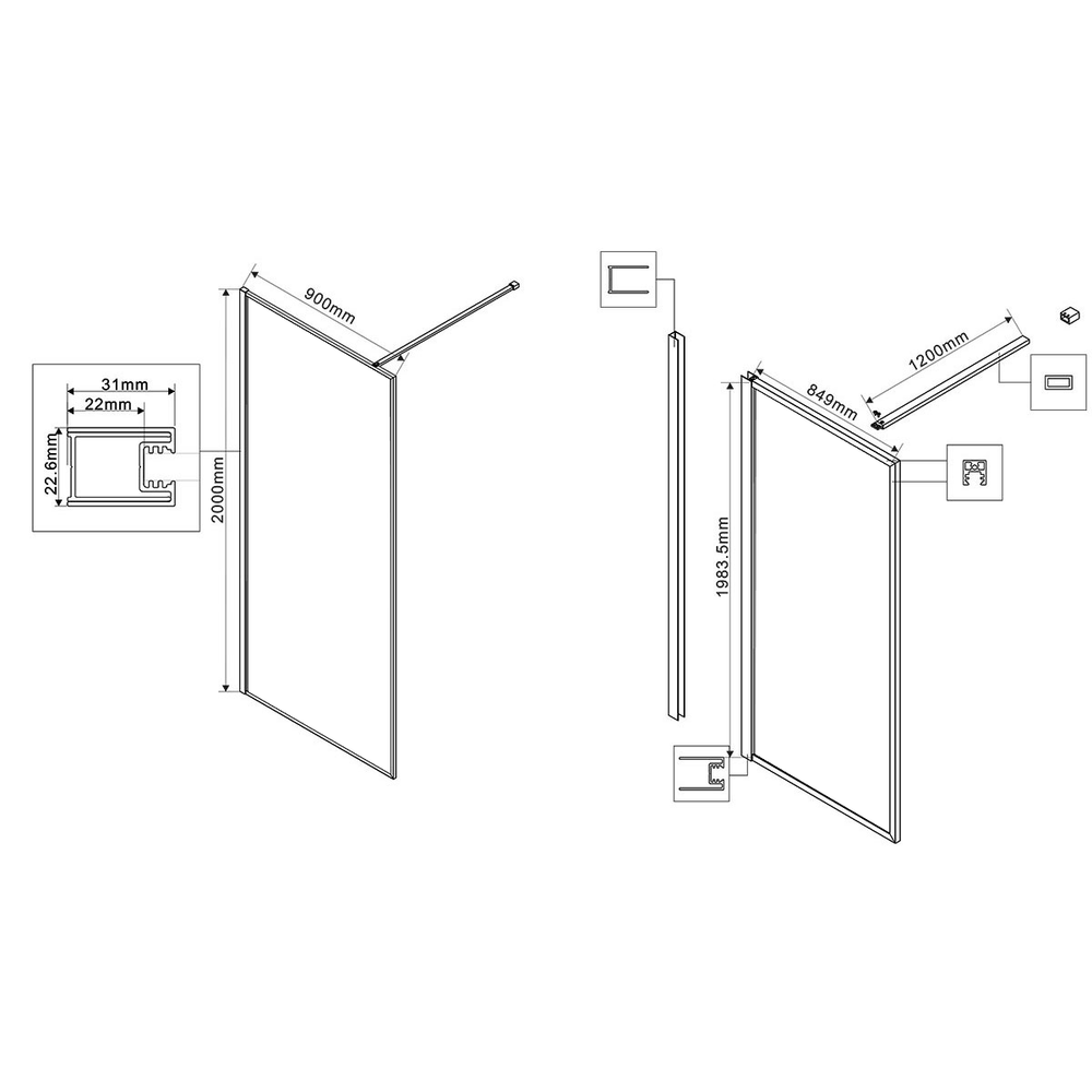 Душевая перегородка Vincea Волк-Ин (Walk-In) VSW-1HP900GFB, 900*2000, черный матовый, стекло матовое тонированное