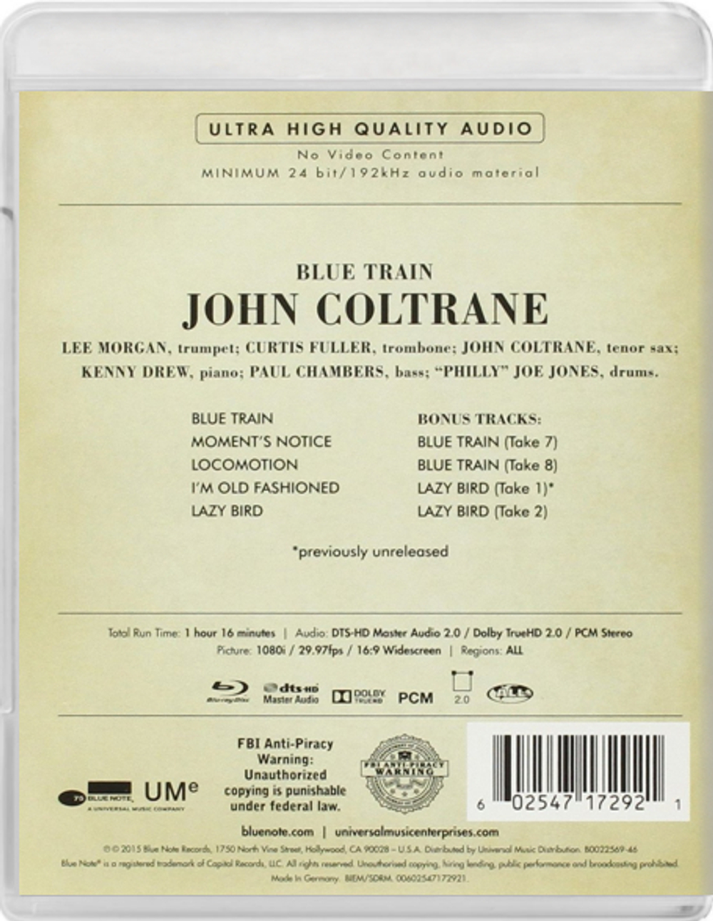 John Coltrane / Blue Train (Blu-ray Audio)