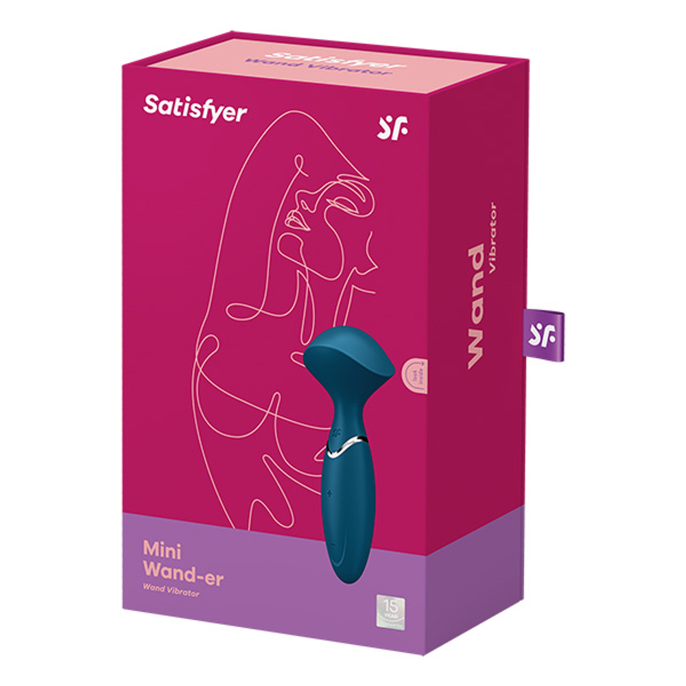Синий вибромассажер 16см Satisfyer Mini Wand-er