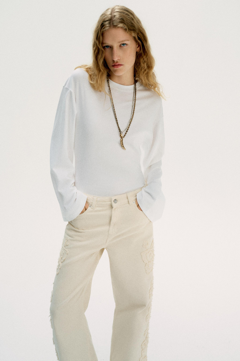 ДЖИНСЫ Z1975 WIDE-LEG С ЦВЕТОЧНОЙ ФАКТУРОЙ — ZARA