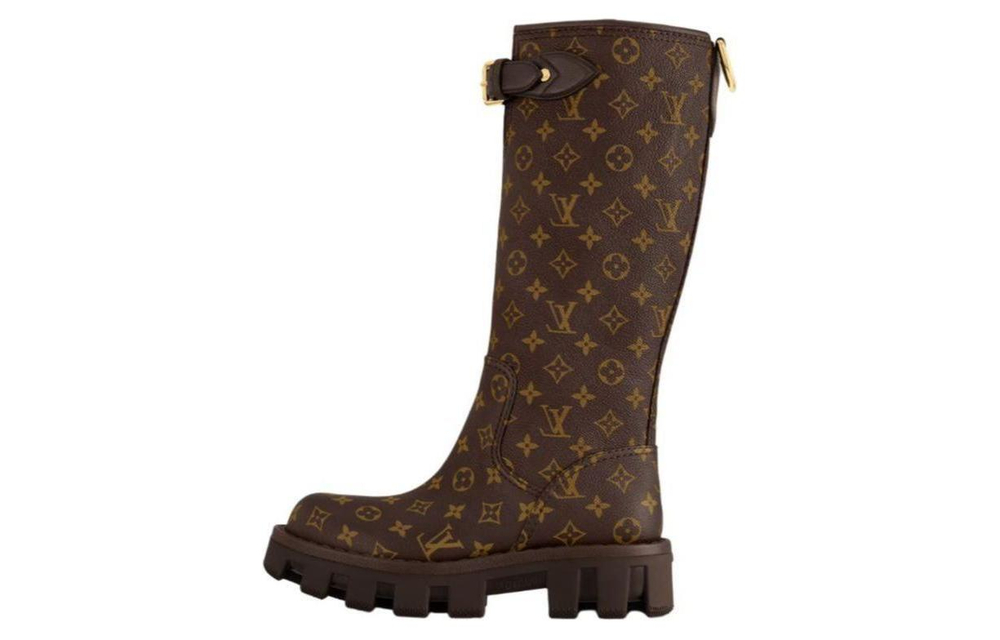 LOUIS VUITTON Cow Leather Knee high Boots Women"s Brown
