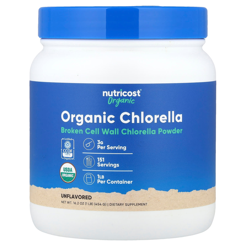 Nutricost, органический порошок хлореллы, без добавок, 454 г (16,2 унции)