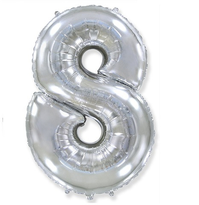 Шар фольга Цифра 8 Silver Серебро 102 см с гелием