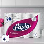 Полотенца бумажные бытовые, спайка 4 шт., 3-слойные (4х11,2 м), PAPIA, 23x13 см, белые, 5081506