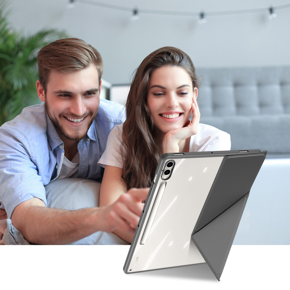 Чехол книжка серого цвета от Dux Ducis для Samsung Tab S10+, S9+, S9 FE+, серия Magi Series Case, с держателем Pencil и функцией автоматического перехода в спящий режим