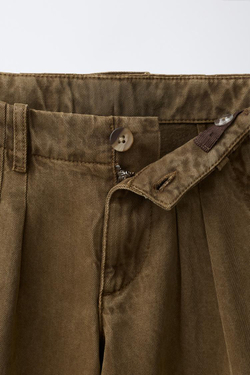 ZARA БРЮКИ RELAXED С ЗАЩИПАМИ, КАРАМЕЛЬНЫЙ