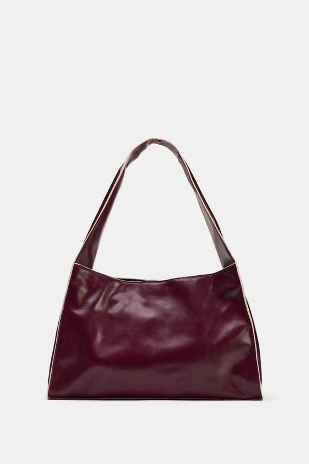 ZARA СУМКА-ШОПЕР С КОНТРАСТНОЙ СТРОЧКОЙ, БОРДОВО-КРАСНЫЙ