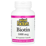 Natural Factors, Биотин, 5000 мкг, 60 вегетарианских капсул