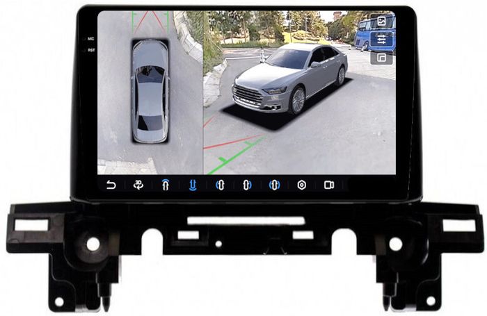 Магнитола для Mazda CX-5 KF 2017-2024, CX-8 - FarCar BX3035M-360 монитор 9.5" 2K QLED на Android 13, Быстрая, CarPlay, 4G SIM-слот, 4 камеры в комплекте