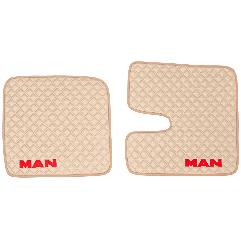 Ковры MAN TGX с 2-мя ящиками (механика), (экокожа, бежевый, бежевый кант, красная вышивка)