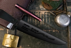 Клубный нож ТОВАРИЩ Elmax (Cryo) Satin Carbon-Red G10 Handle Leather Sheath