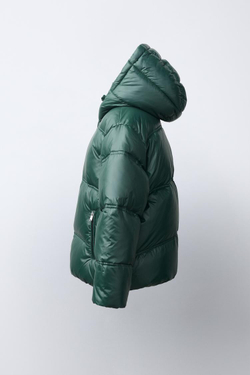 ZARA БЛЕСТЯЩИЙ ПУХОВИК 50% ПЕРА И 50% ПУХА WATER REPELLENT, ОЛИВКОВЫЙ