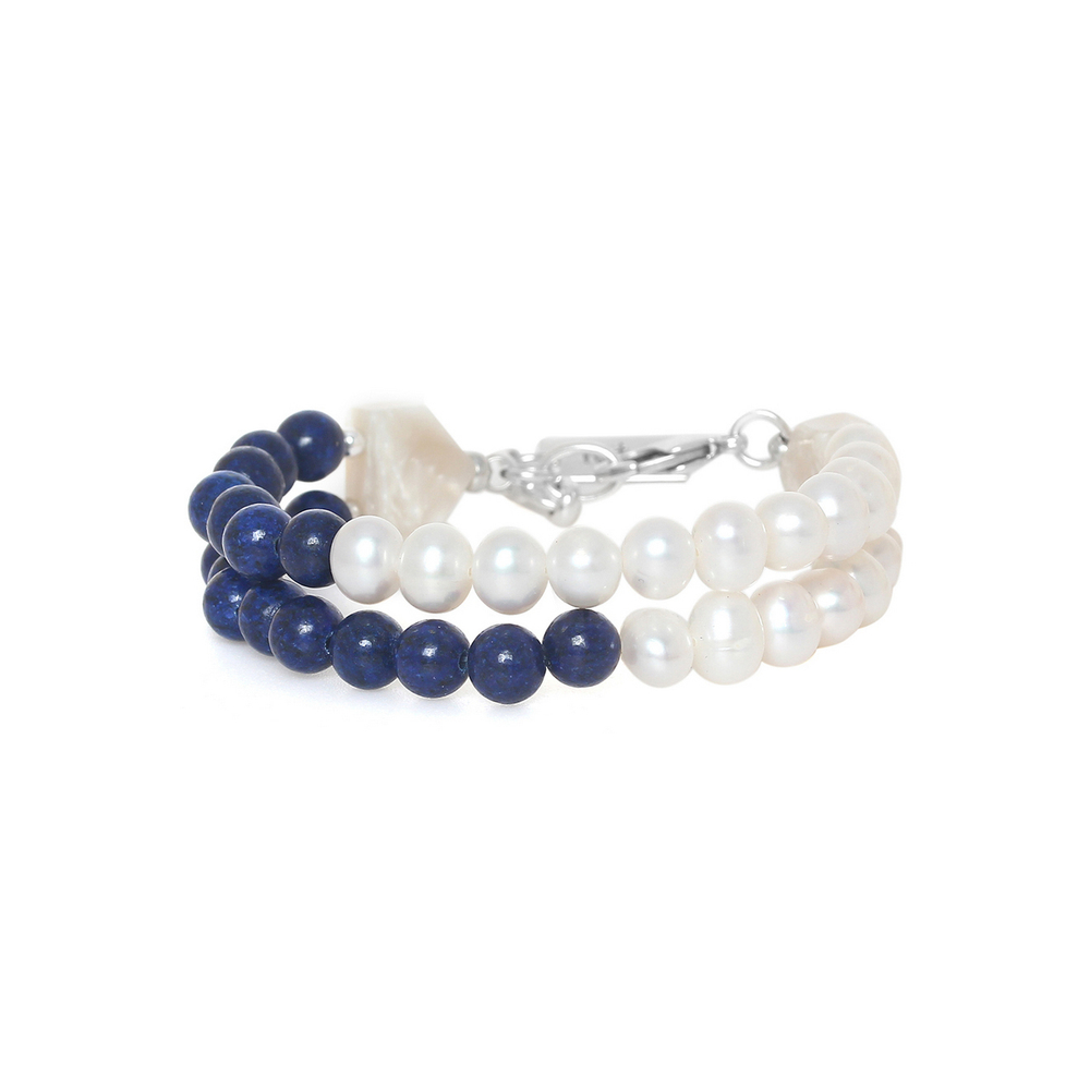 Браслет Nature Bijoux, Pacifique, двойной, с перламутром, жемчугом и лазуритом, NB26.1-13-44543 (син