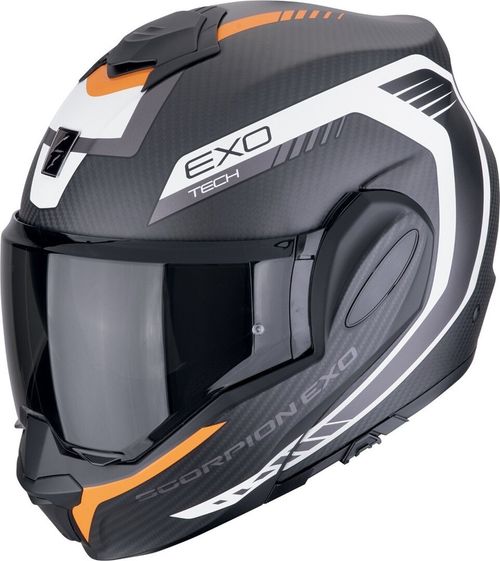 Купить Мотошлем Трансформер Scorpion EXO EXO Tech Evo Carbon Cosy / Матовый / Черно-оранжевый