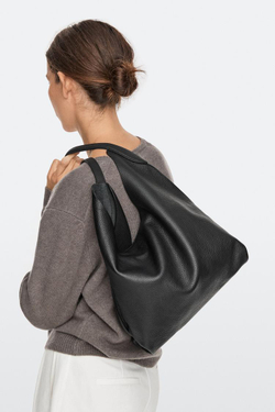 Massimo Dutti Мини-сумка через плечо из кожи наппа, черный