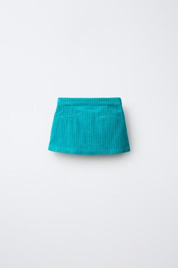 ZARA ОДНОТОННАЯ ЮБКА-ШОРТЫ ИЗ ВЕЛЬВЕТА, БИРЮЗОВЫЙ