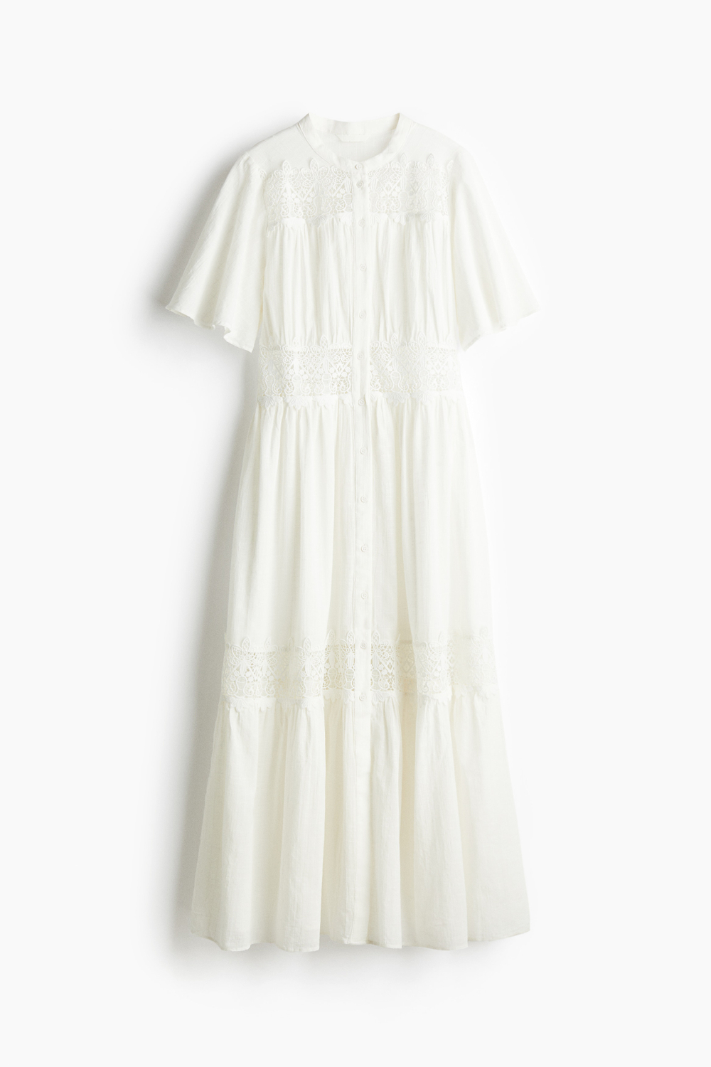 Хлопковое платье с кружевными вставками — длина миди - H&M