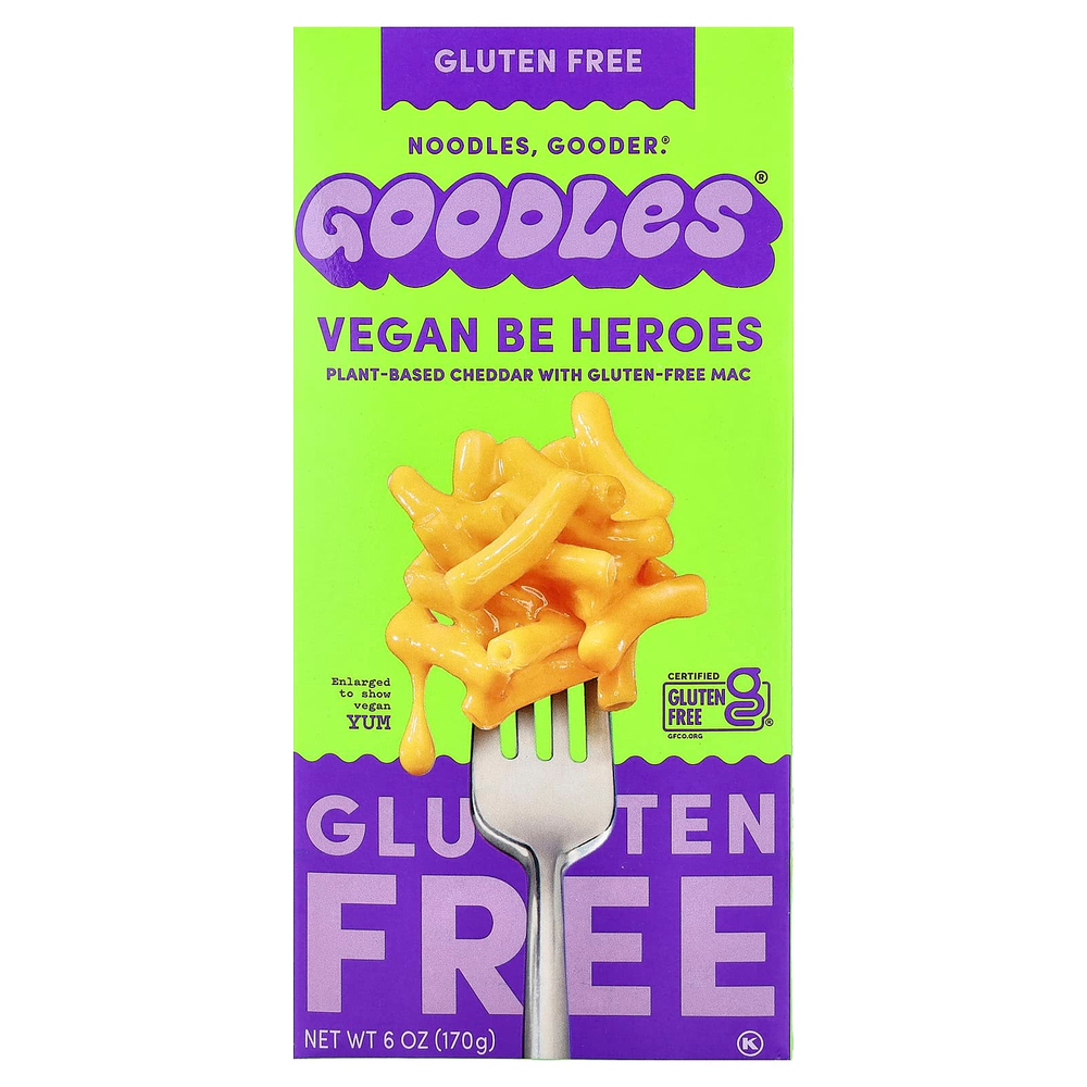Goodles, Be Heroes, веганский продукт с растительным чеддером и безглютеновыми макаронами, 170 г (6 унций)