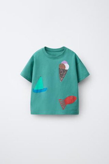 ZARA ФУТБОЛКА «МОРОЖЕНОЕ И ПАРУСНИКИ» ISABELLE VANDEPLASSCHE ©, ЗЕЛЕНЫЙ