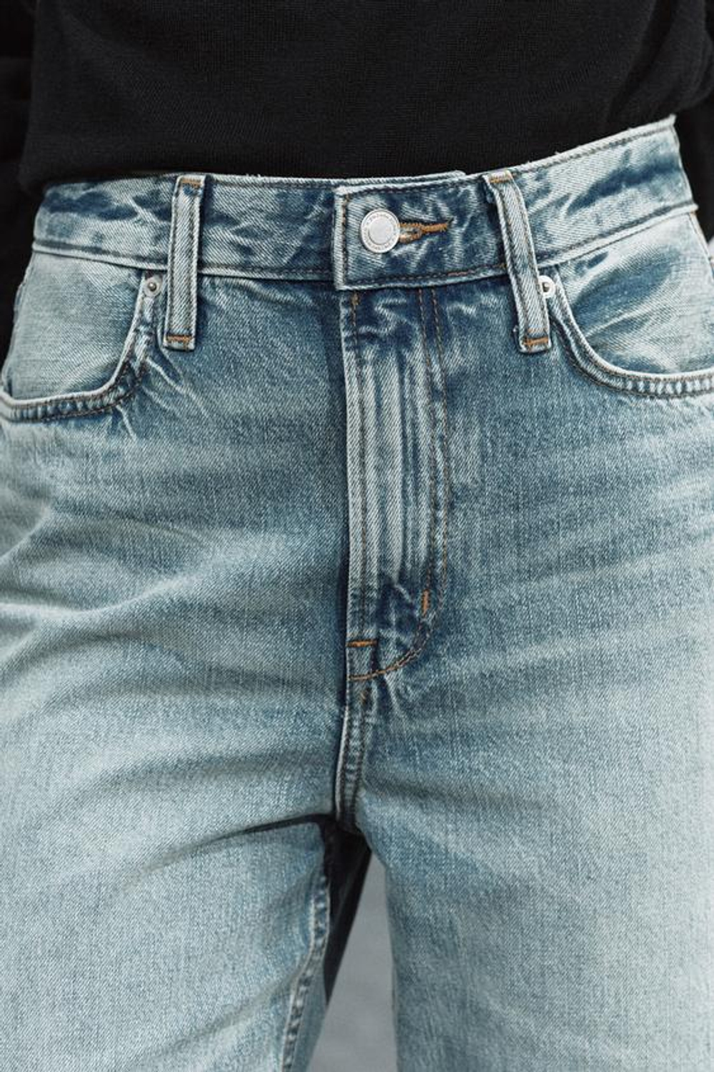 ZARA ДЖИНСЫ STRAIGHT FIT С ВЫСОКОЙ ПОСАДКОЙ — ZW COLLECTION, СИНИЙ