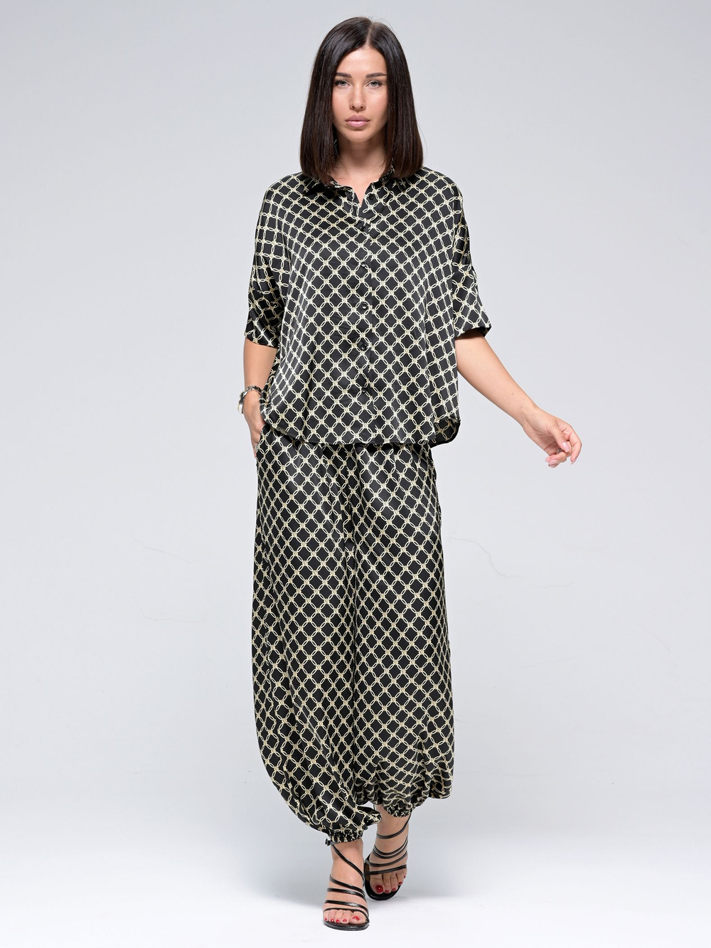 Костюм с Алладинами летний шелковый "ART SILK", 713.9062.06.04, цвет черный беж