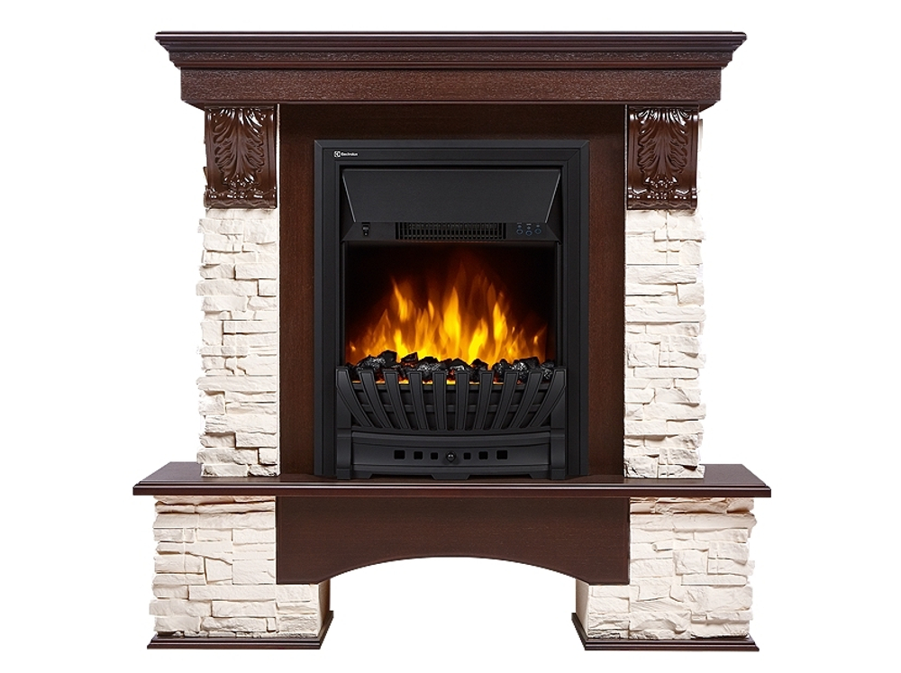 Портал Firelight Pietra Classic камень белый, шпон темный дуб