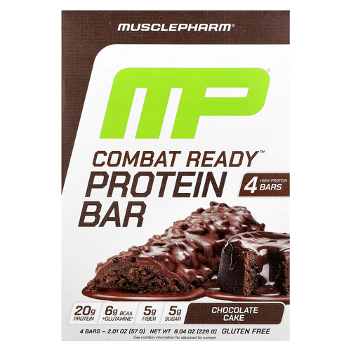 MusclePharm, Протеиновый батончик Combat Ready ™, шоколадный торт, 4 батончика, 57 г (2,01 унции)