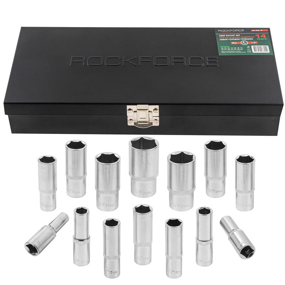 Набор головок глубоких 14пр. 1/2''в мет.кейсе RockForce RF-4143-5
