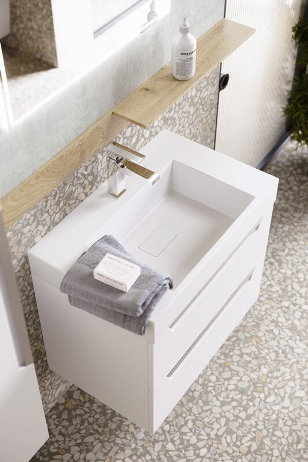 AQ CUB0107GR Cube Тумба под умывальник подвесная, 700х508х445 мм, 2 ящика, Серый