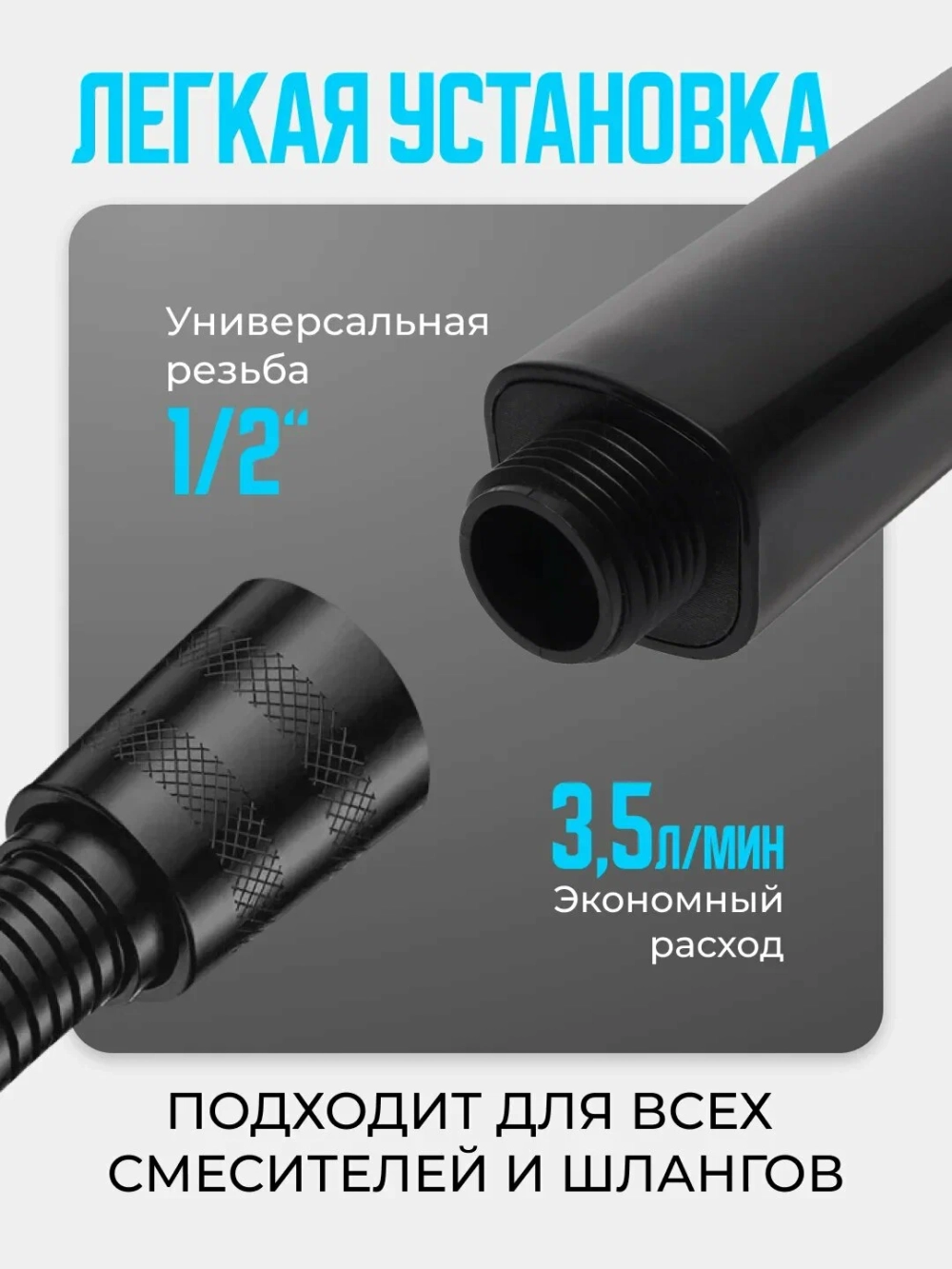 Лейка для душа массажная кольцевая черная, матовая, округлая