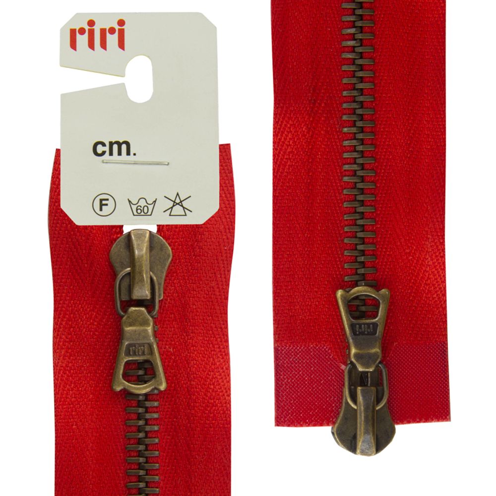 Молния металл RIRI Т6 (6 мм) 2 зам., разъем., 80 см, AM, слайд.Flash, цв.2407, красный, 1 шт