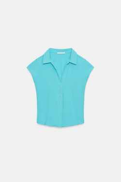 ZARA ТОП В СТИЛЕ РУБАШКИ, БИРЮЗОВЫЙ