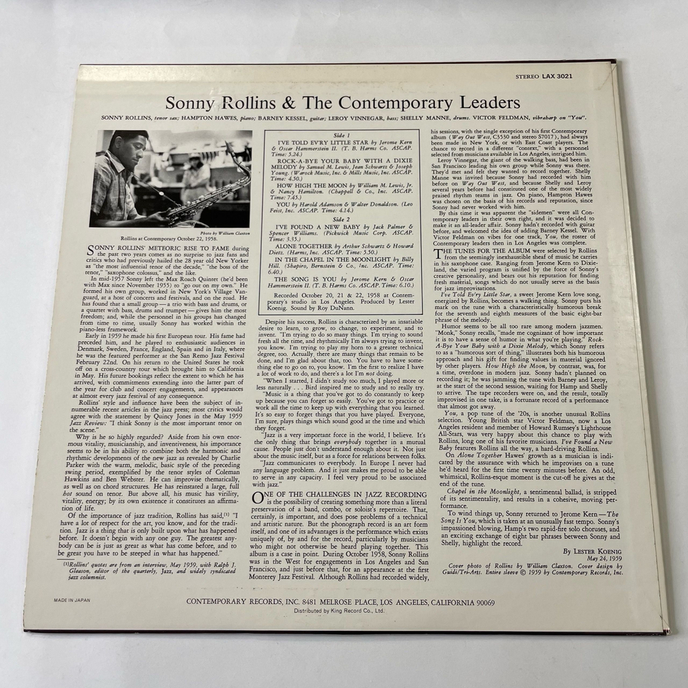 Винтажная виниловая пластинка LP Sonny Rollins, Sonny Rollins And The Contemporary Leaders (Япония 1975) (Без Оби)
