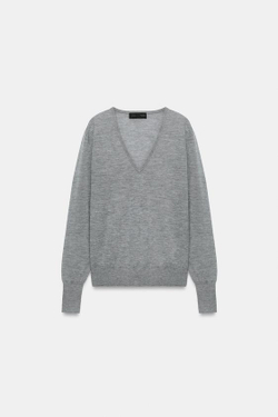 ZARA СВИТЕР ИЗ 100% УЛЬТРАТОНКОГО КАШЕМИРА, МЯГКИЙ СЕРЫЙ