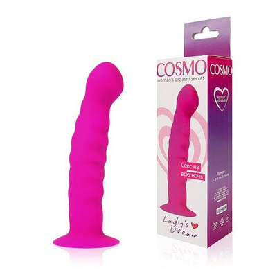Розовый фаллоимитатор с ребристой поверхностью Cosmo - 14 см. (Цвет: розовый)
