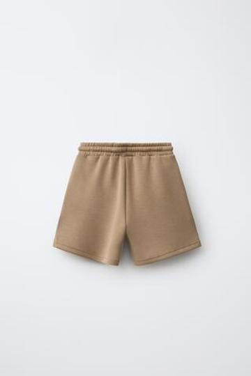 ZARA ШОРТЫ INTERLOCK С НАШИВКОЙ, СВЕТЛО-КОРИЧНЕВЫЙ