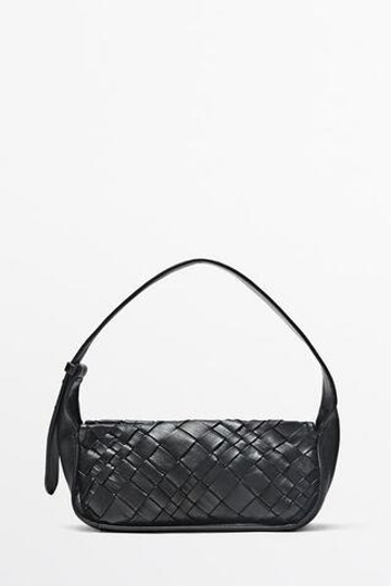Massimo Dutti Мини-сумочка плетеная из овечьей кожи, черный