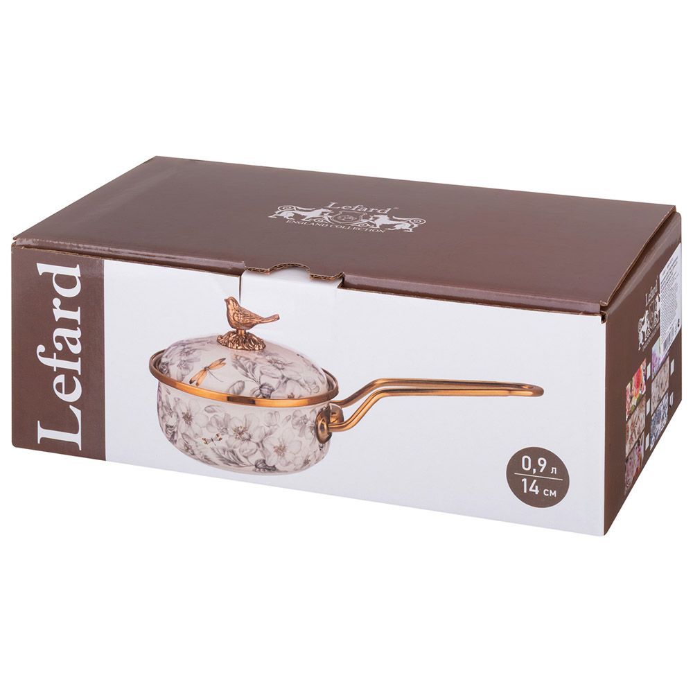 КОВШ LEFARD ЭМАЛИРОВАННЫЙ, СЕРИЯ ROYAL GARDEN 14СМ/0,9Л, ДЛИНА=31СМ ПОДХОДИТ ДЛЯ ИНДУКЦИОН