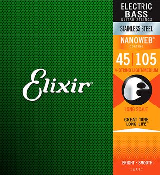 Струны для бас-гитары, 45-105, ELIXIR NANOWEB 14677
